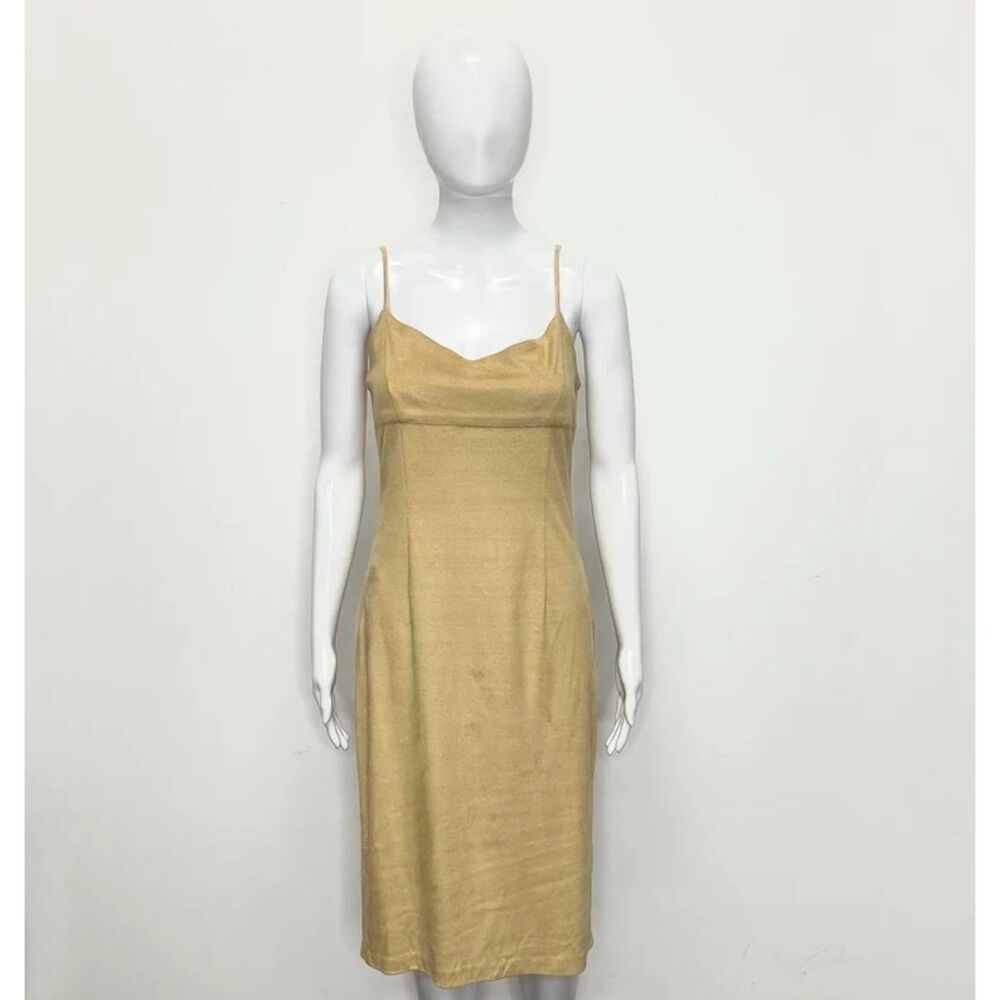 1990s Forever 21 tan beige faux suede dress w back slit size medium-large